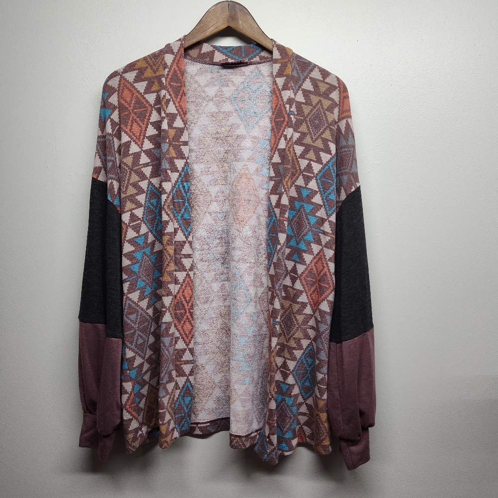 Andree By Unit Light Cardigan Sweater Women Size M Pink Gray Open Western Boho